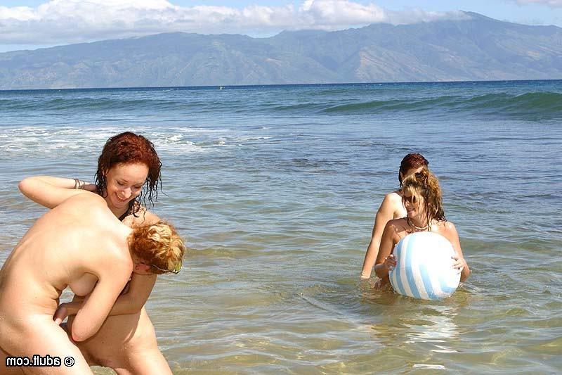 16P Sexy bikini babes have a hot lesbian foursome on a sunny beach