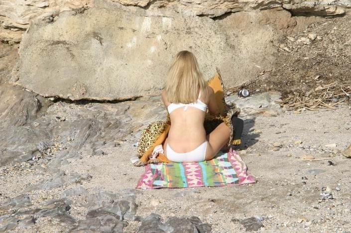 16P Blonde babe in bras and panties at the beach
