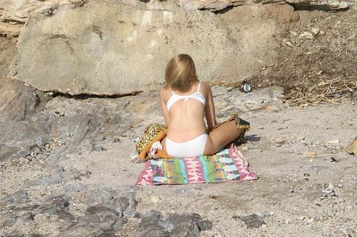 16P Blonde babe in bras and panties at the beach