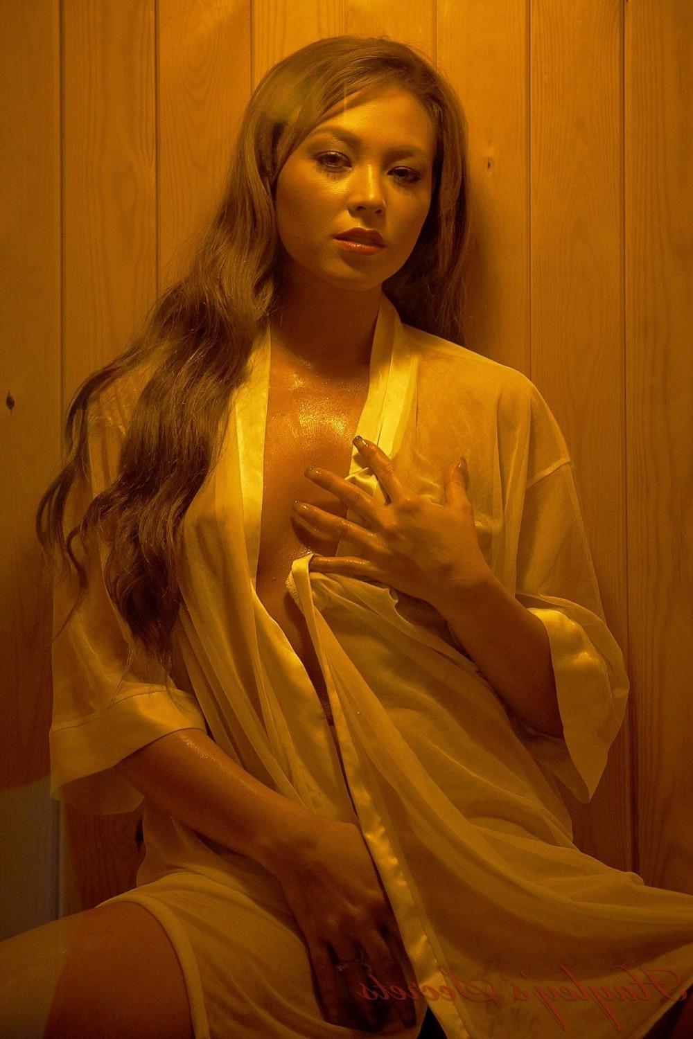 12P Beauty Natalia in the sauna in her sheer white shirt