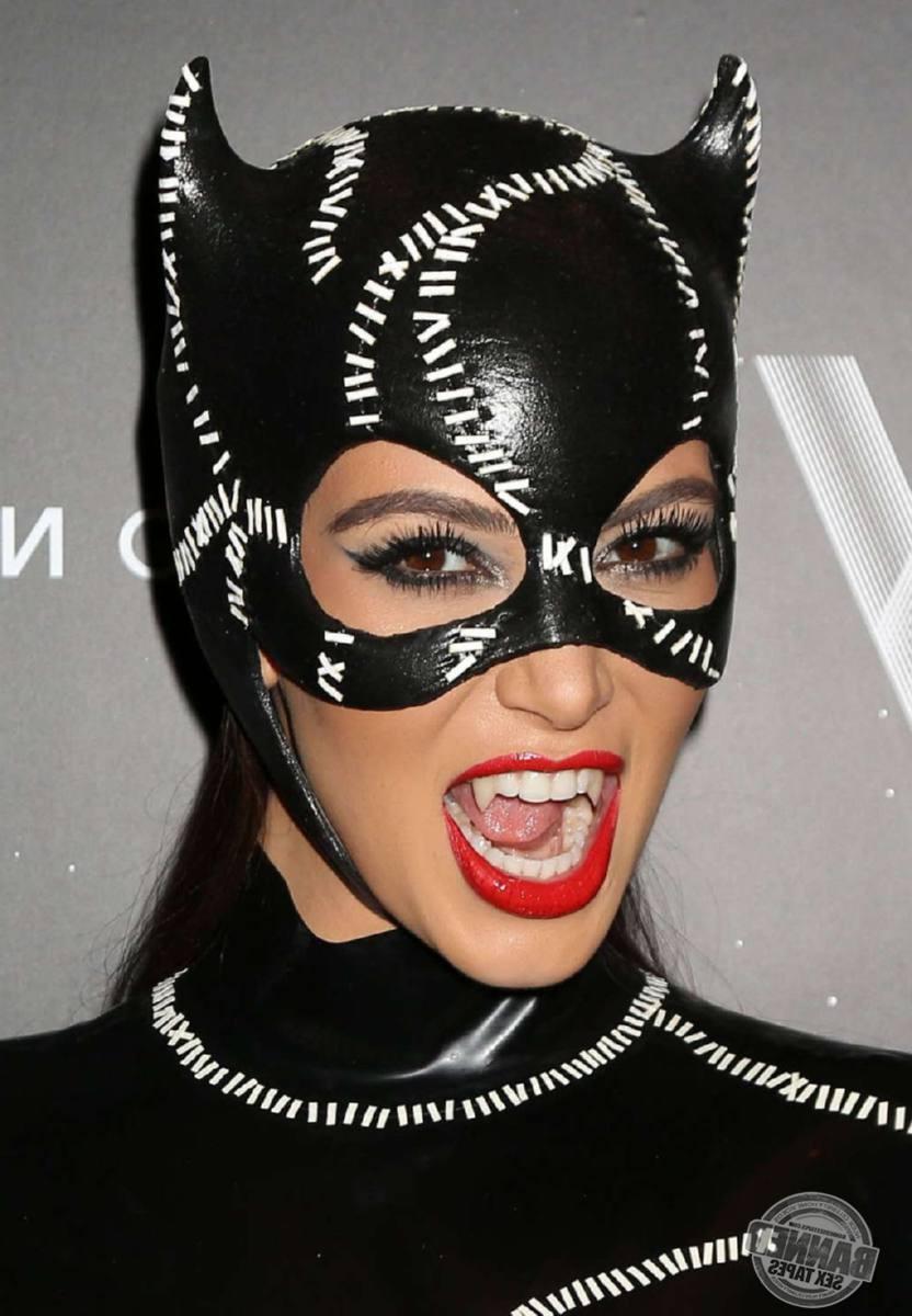 15P Kim Kardashian in Cat Woman Costume at Halloween