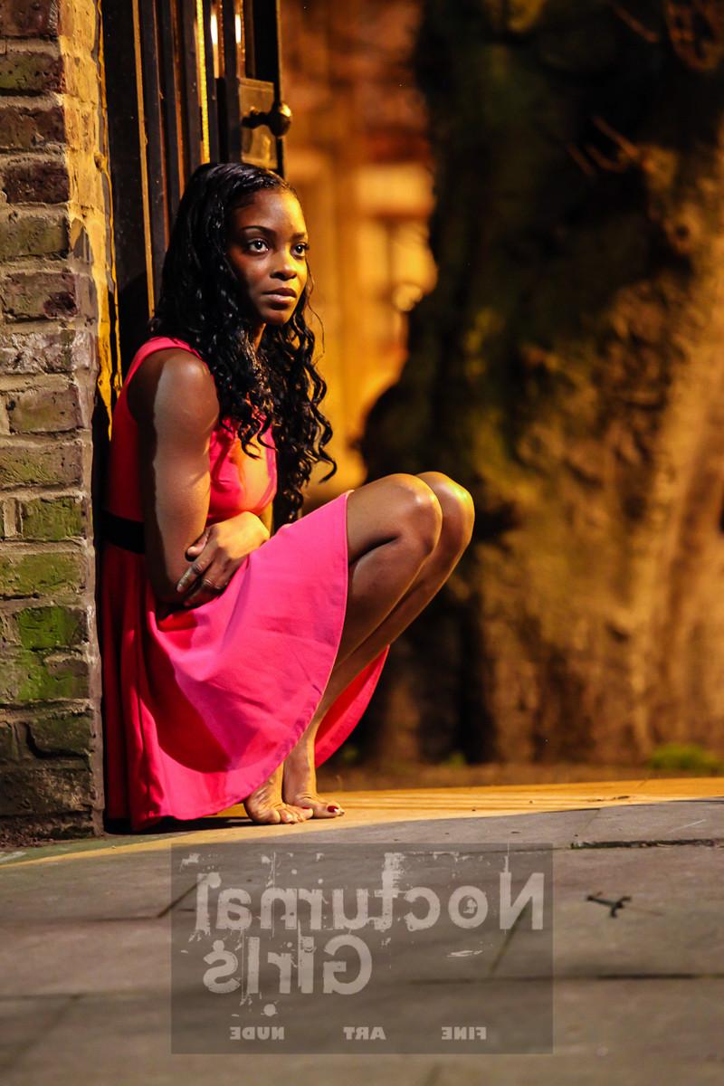 8P A girl is posing nude in the night time outdoor
