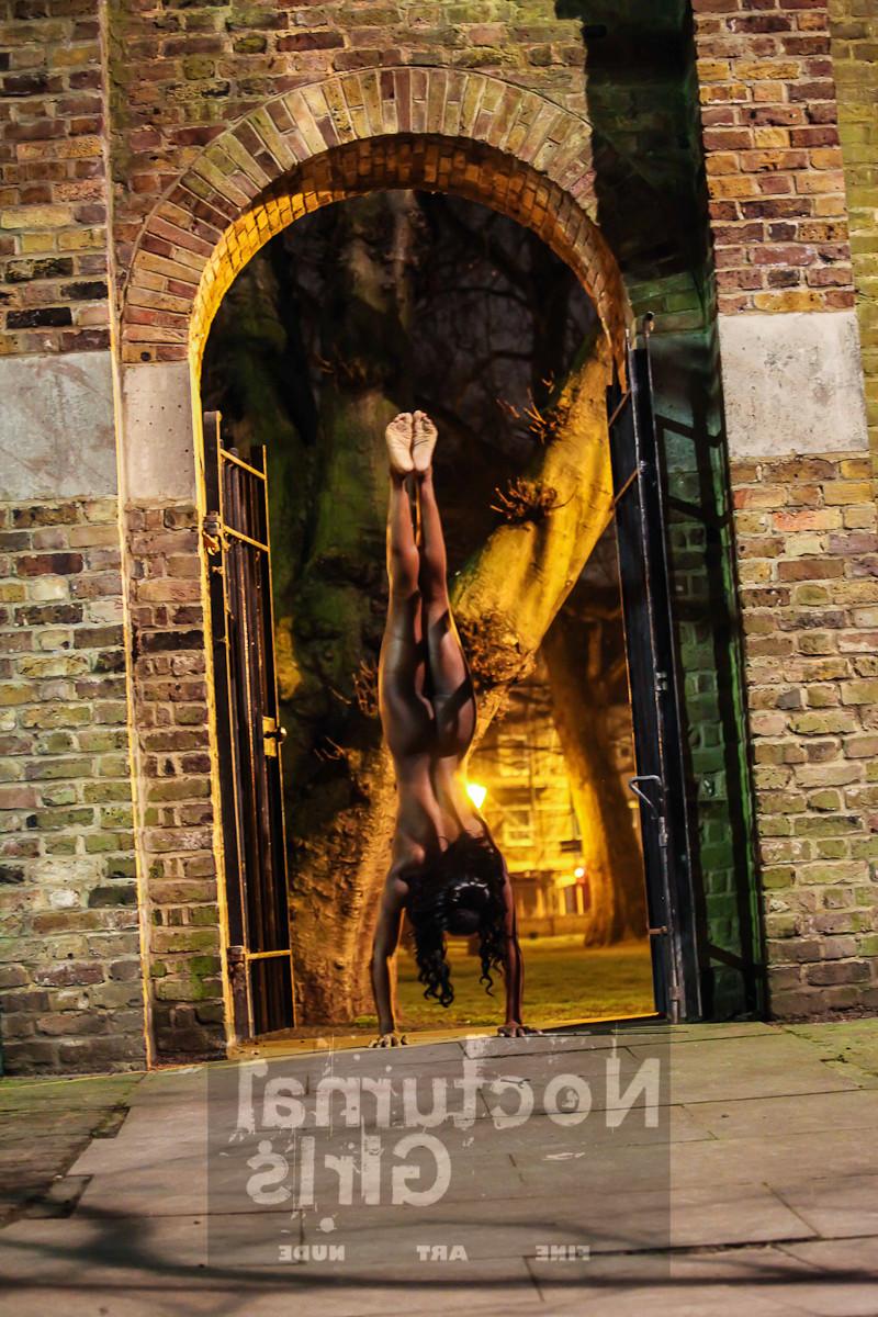 8P A girl is posing nude in the night time outdoor