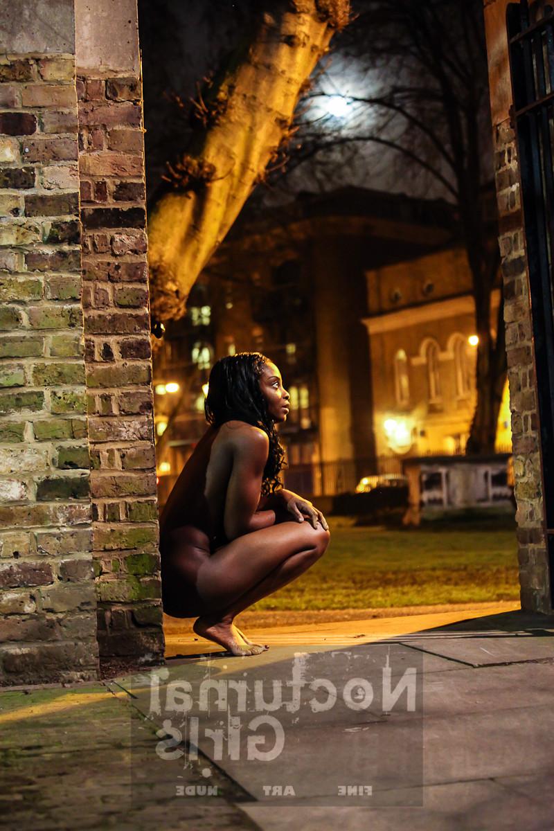 8P A girl is posing nude in the night time outdoor