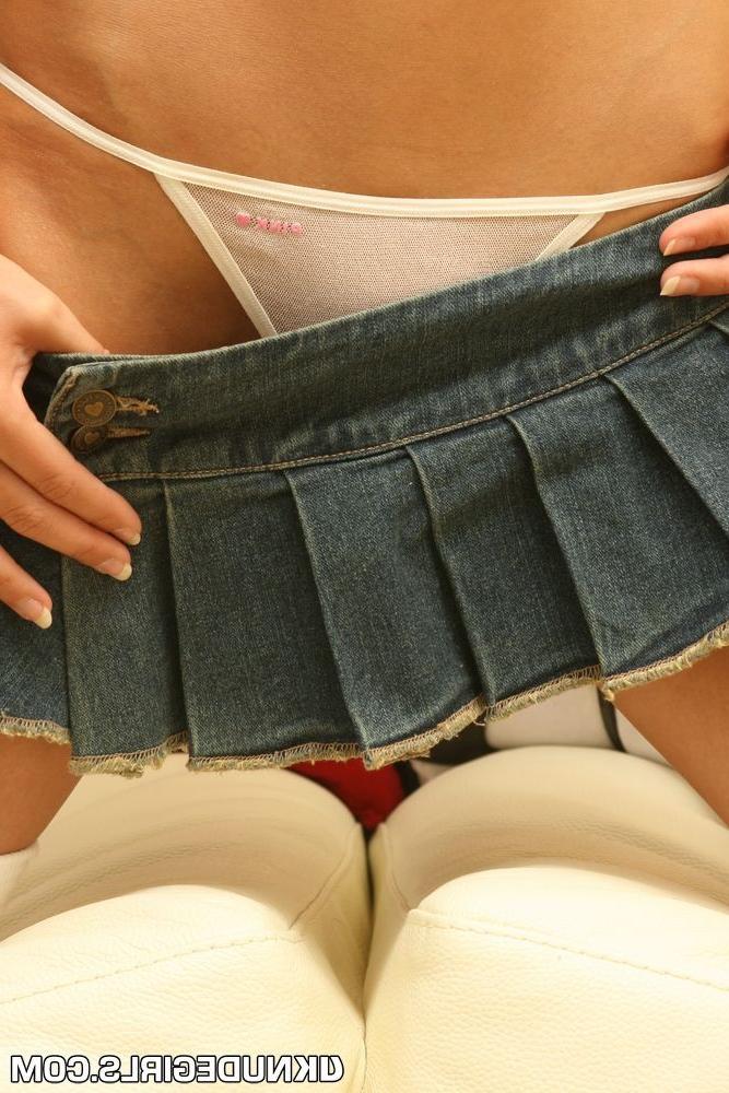 15P British teen Lacey stripping tiny jeans skirt and showing her small beaver