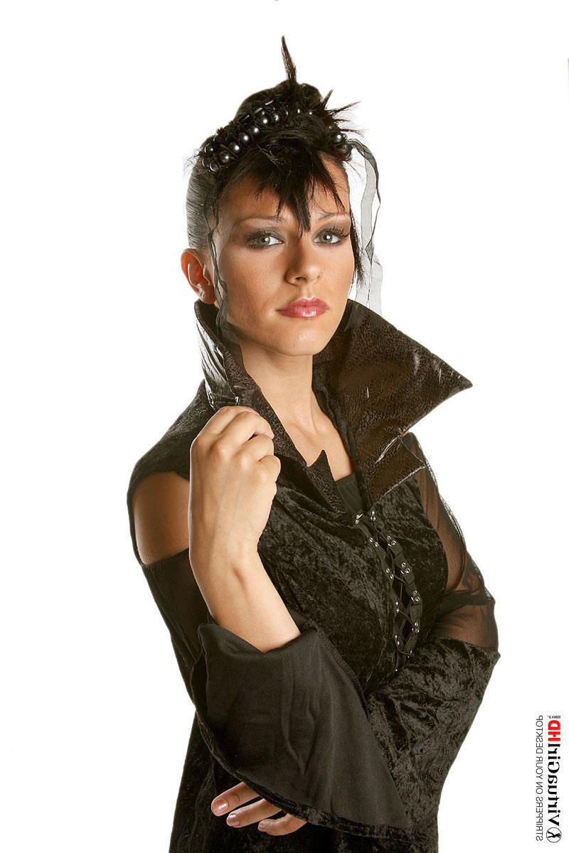 16P Sexy brunette Katty in fancy dress showing pussy