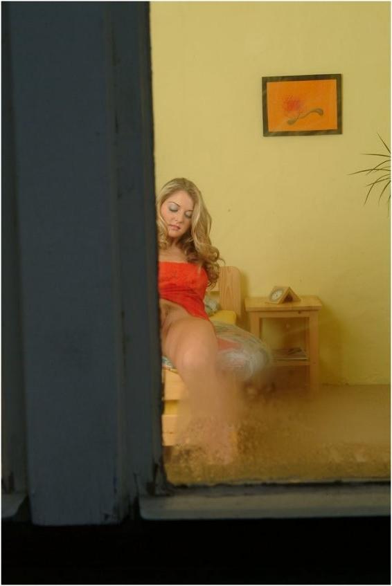 16P Peeks through the window at blonde undressing and masturbating