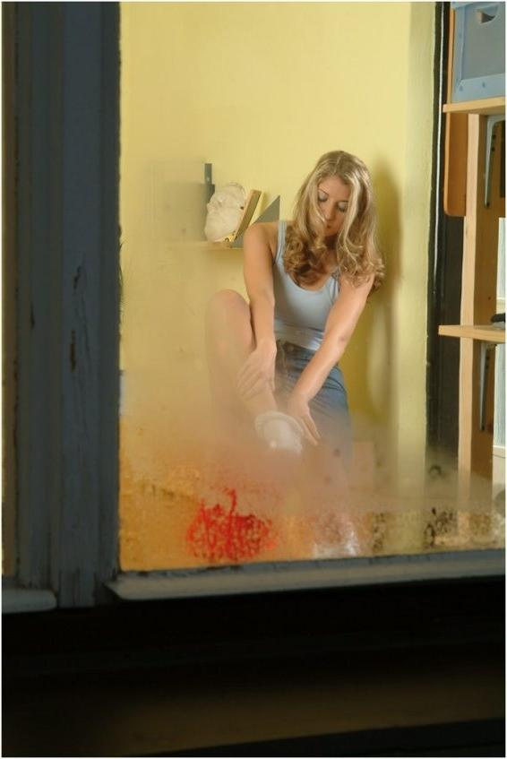 16P Peeks through the window at blonde undressing and masturbating