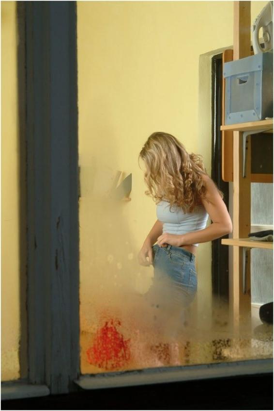 16P Peeks through the window at blonde undressing and masturbating