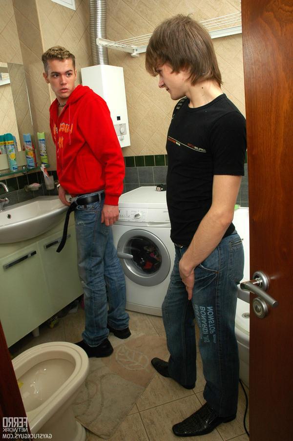 20P Lewd guy going down for gay intercourse in doggystyle right in the bathroom
