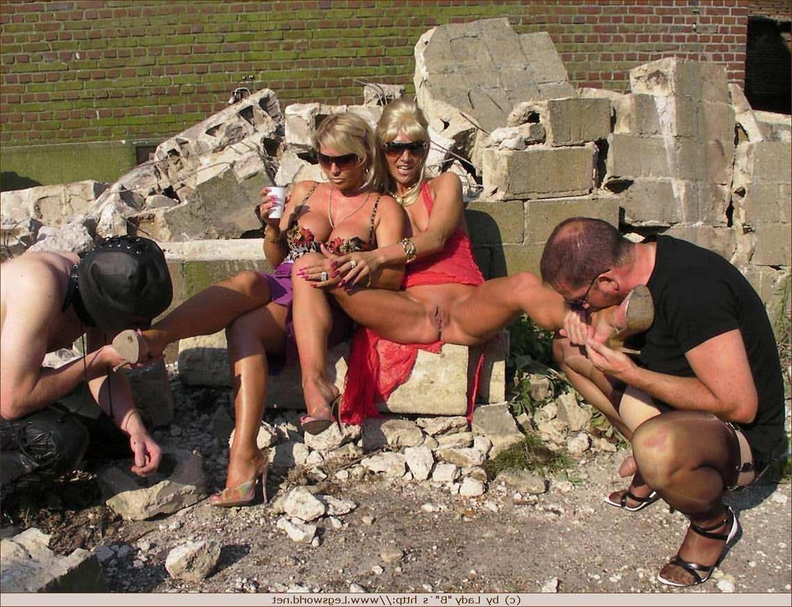 12P Foursome stocking foot worship outdoors