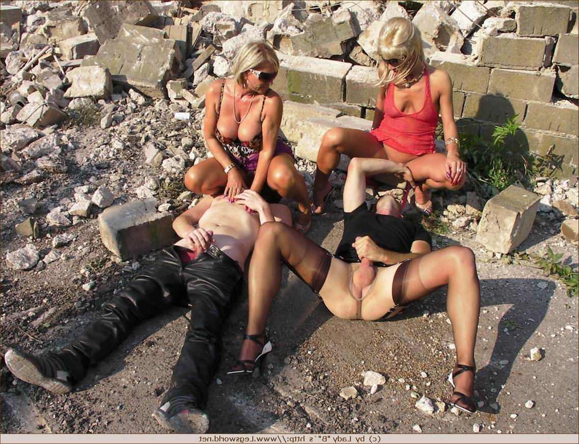 12P Foursome stocking foot worship outdoors