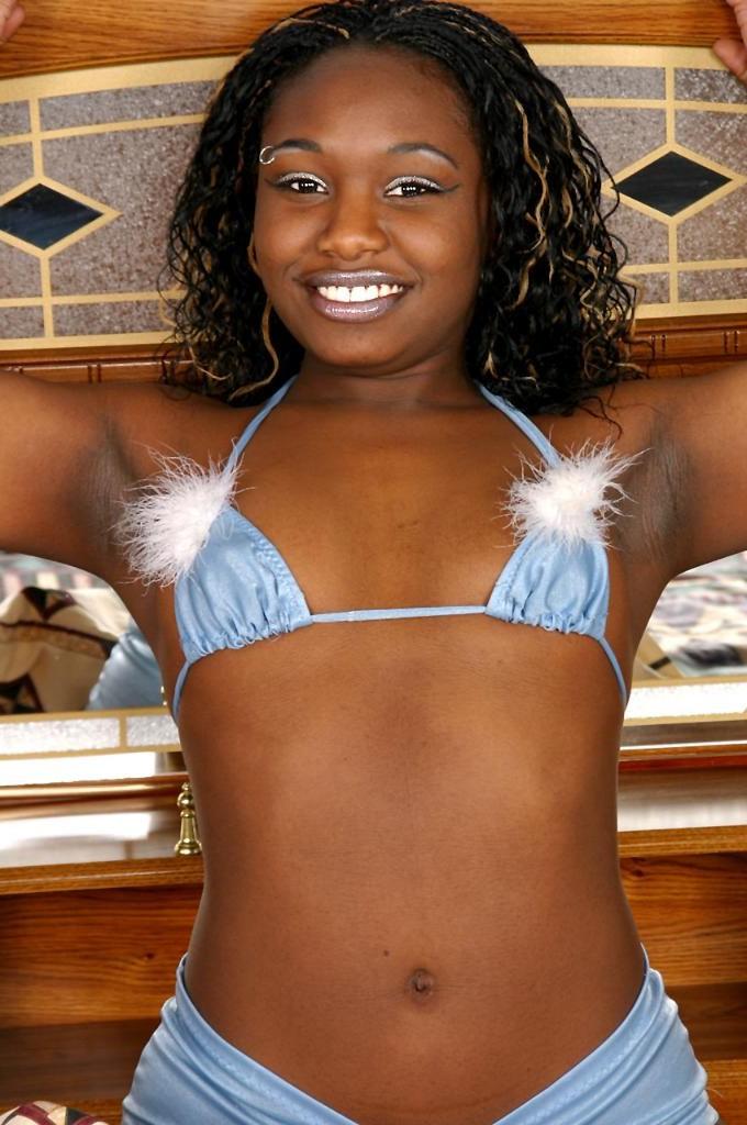 20P Horny amateur ebony teen strip teasing in blue bikini
