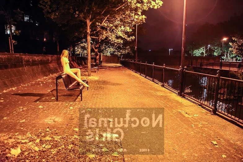 8P Blond girl posing nude in the night outdoor