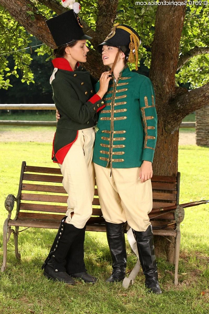 16P Lesbian soldiers undress and lick sweet pussies outdoors