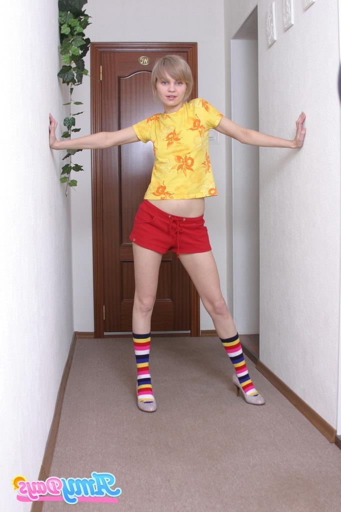 16P Thin amateur blonde teen strips