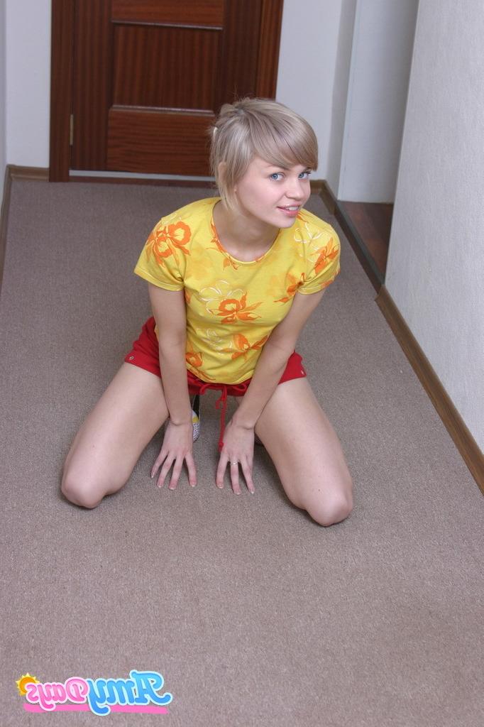16P Thin amateur blonde teen strips