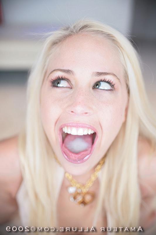 20P Blonde beauty gets throat fucked for a big mouthful of cum