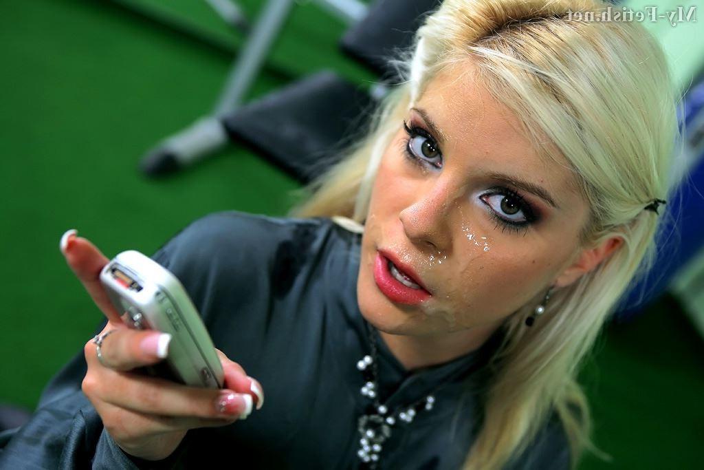 19P A blonde lady in satin gets drilled and facialized in style