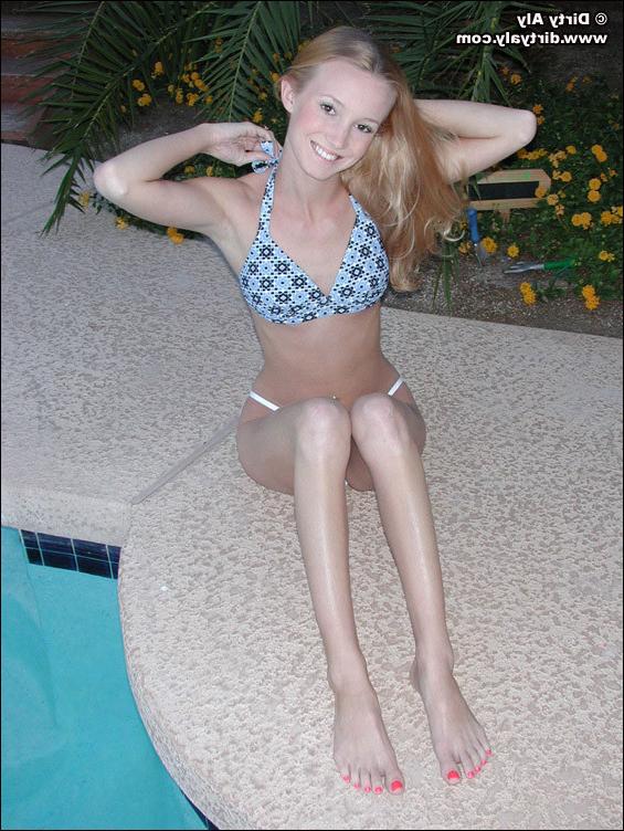 16P Dirty Aly Spreads Legs by Pool