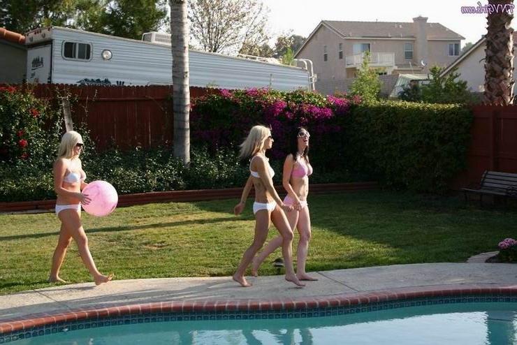 16P blonde teen in white panties and bra posing outdoor