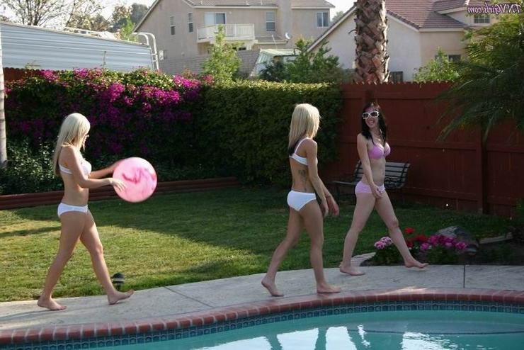 16P blonde teen in white panties and bra posing outdoor