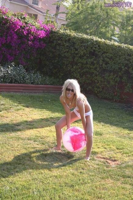 16P blonde teen in white panties and bra posing outdoor