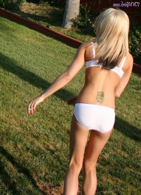 16P blonde teen in white panties and bra posing outdoor