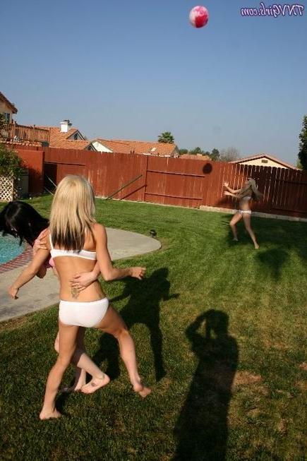 16P blonde teen in white panties and bra posing outdoor