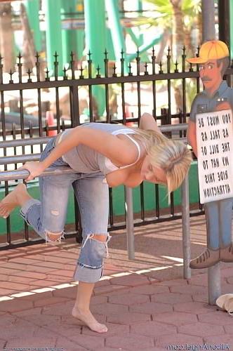 20P Blonde outdoor strip at theme park