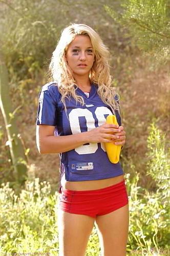 13P Blonde football uniform cameltoes