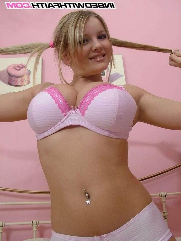 16P cute blonde busty teen with pigtails