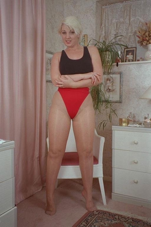 16P Gorgeous Blonde Milf In Red Panties And Pantyhose