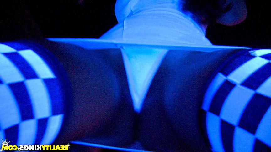 14P Super hot raver babes mastebate and get drilled hard in these hot glow body pain