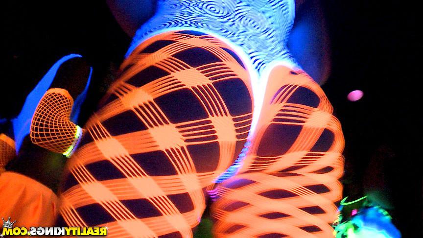 14P Super hot raver babes mastebate and get drilled hard in these hot glow body pain