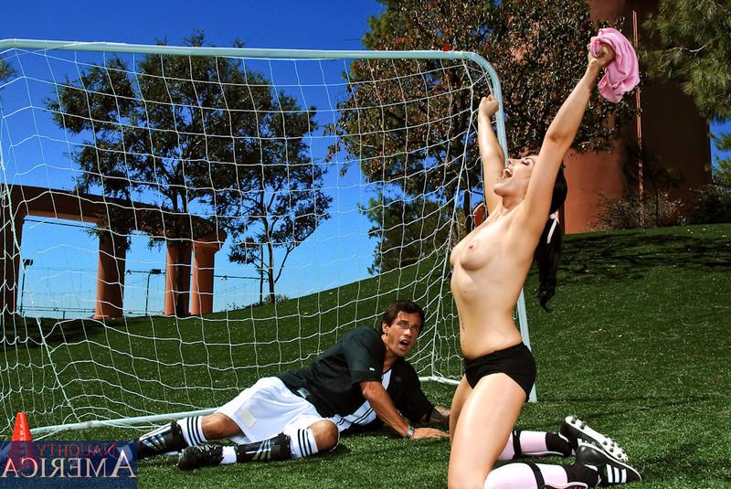 14P Hot brunette practices her soccer moves before fucking a cock