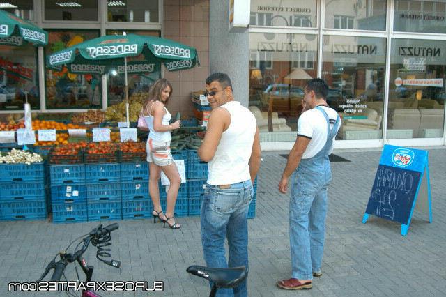 15P Sexy little french babe shows how to take two cocks at once