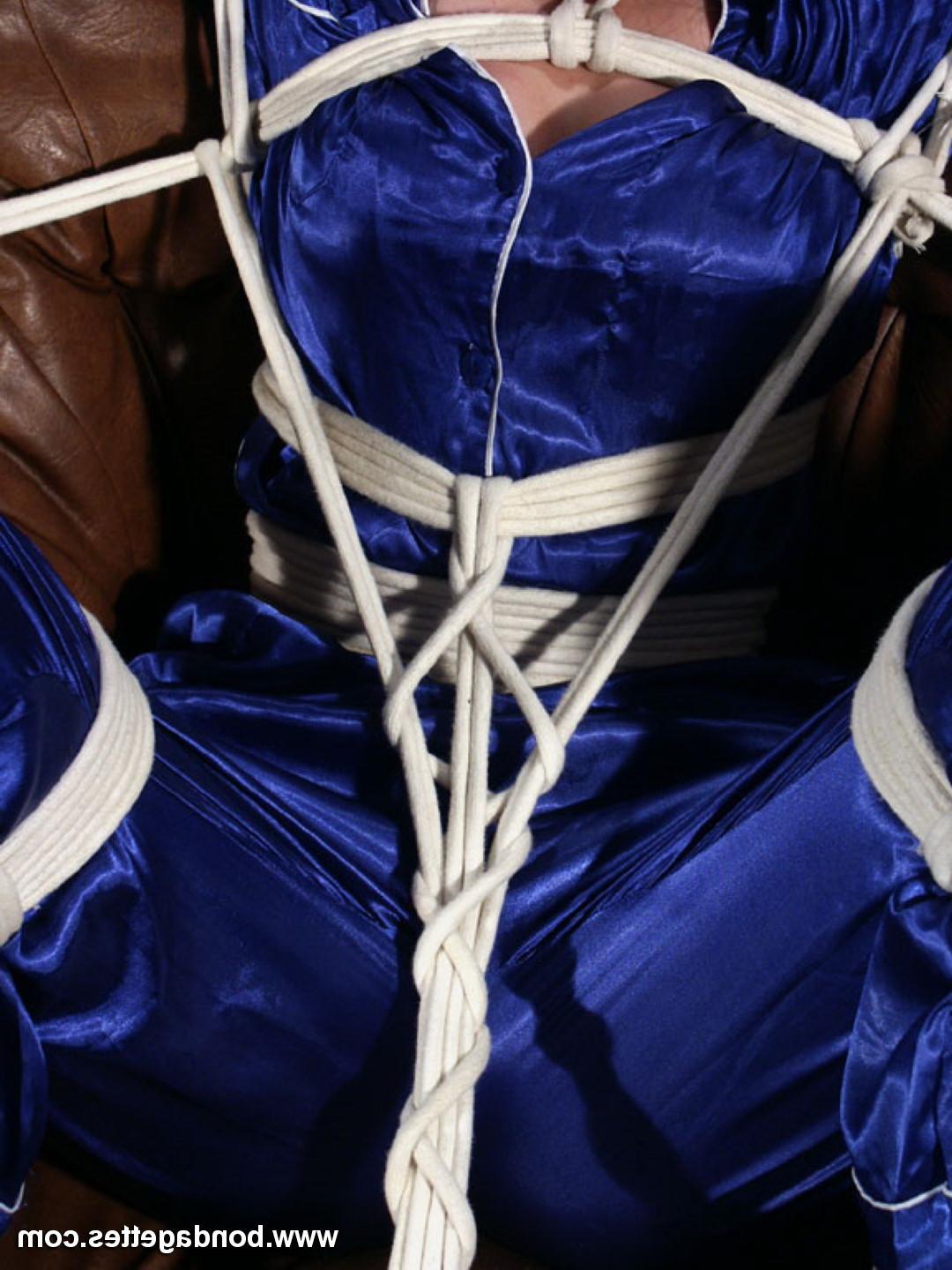 16P Amateur subbie is bound wearing a beautiful blue dress