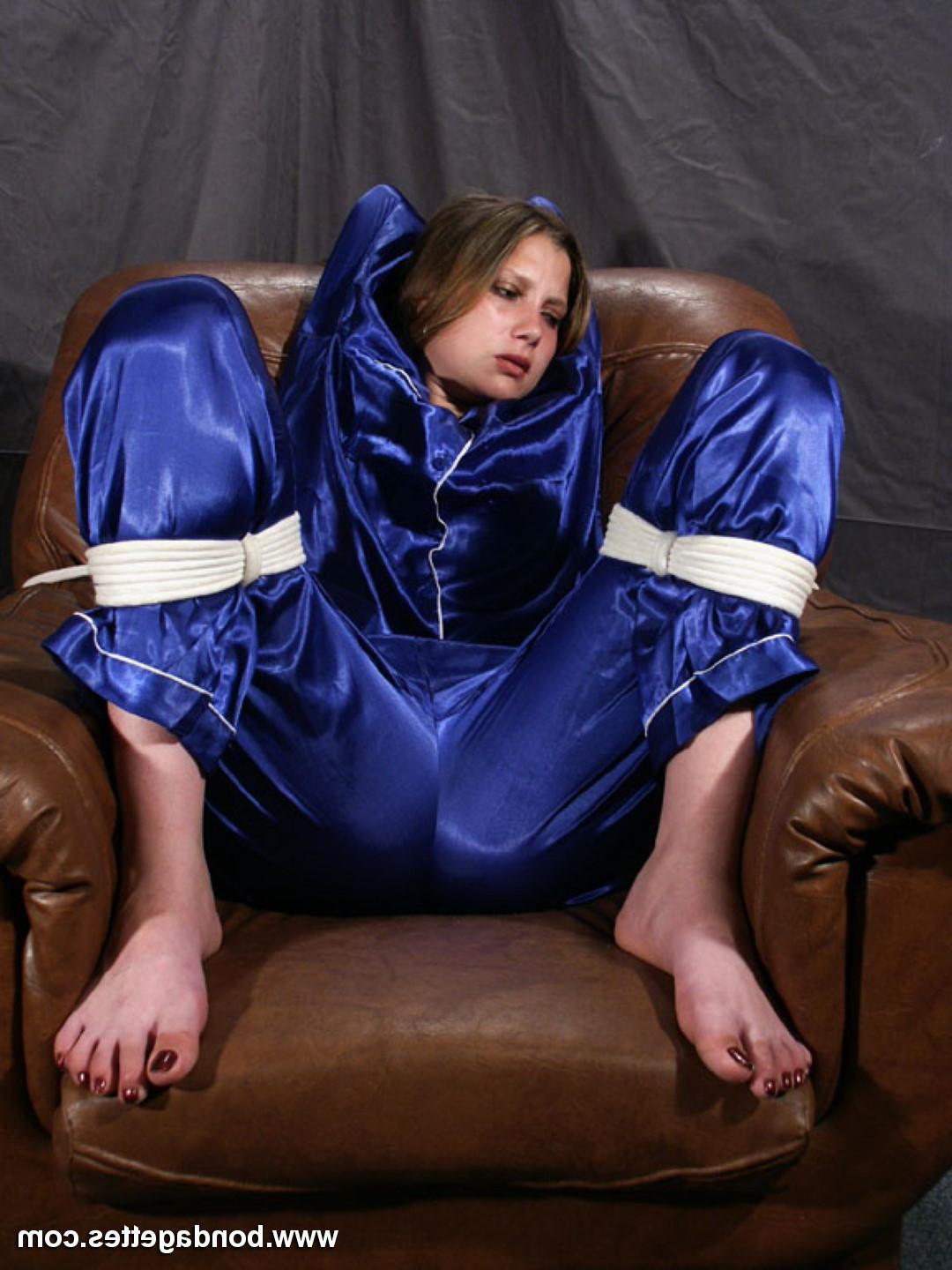16P Amateur subbie is bound wearing a beautiful blue dress
