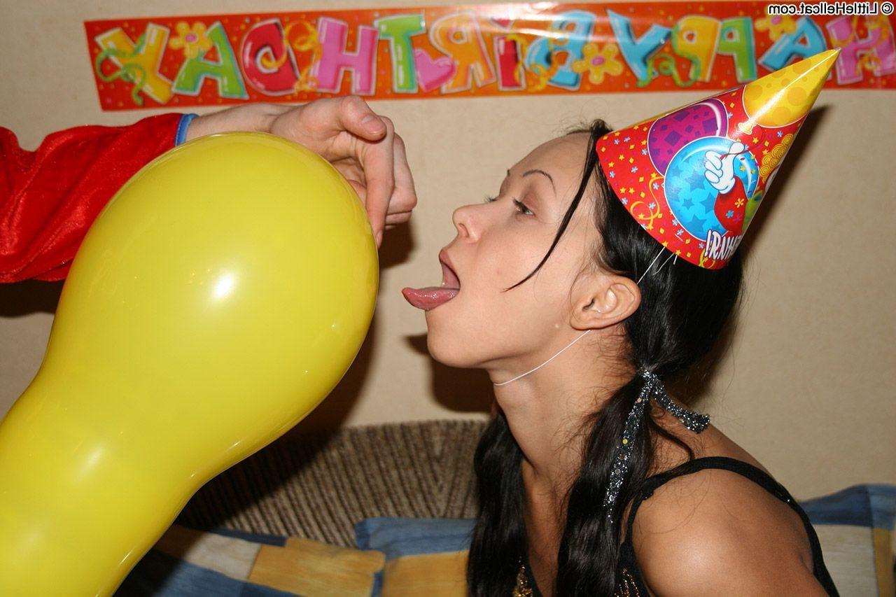 16P Petite teen brunette gets hard fucked in horny poses on her bd party