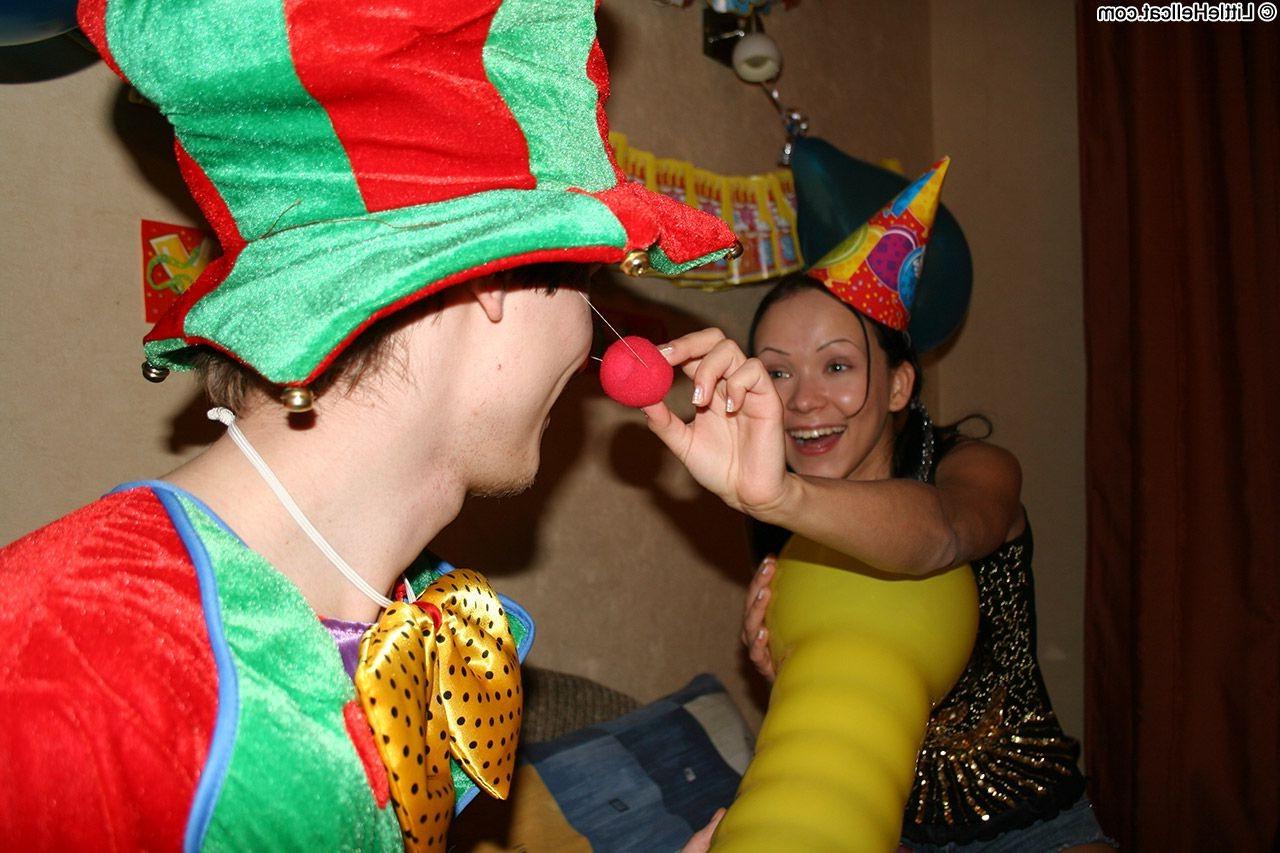 16P Petite teen brunette gets hard fucked in horny poses on her bd party