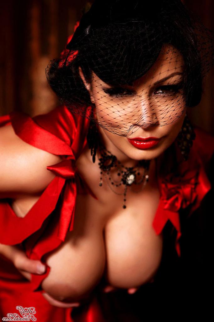 15P Aria Giovanni strips off her red dress and shows her tits
