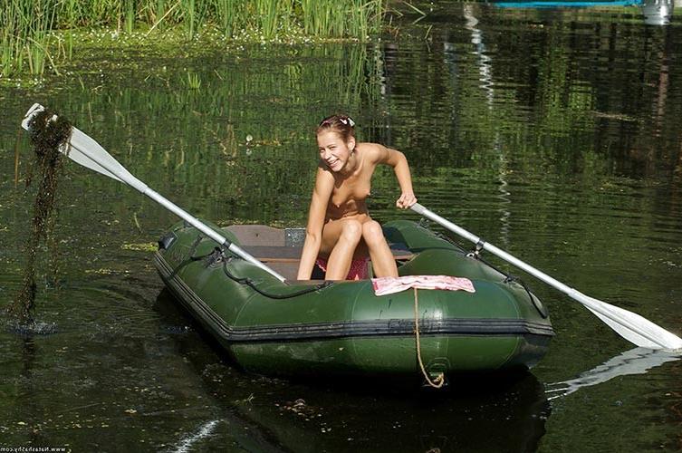 17P Stunning small titted teen playing with herself in a rowing boat