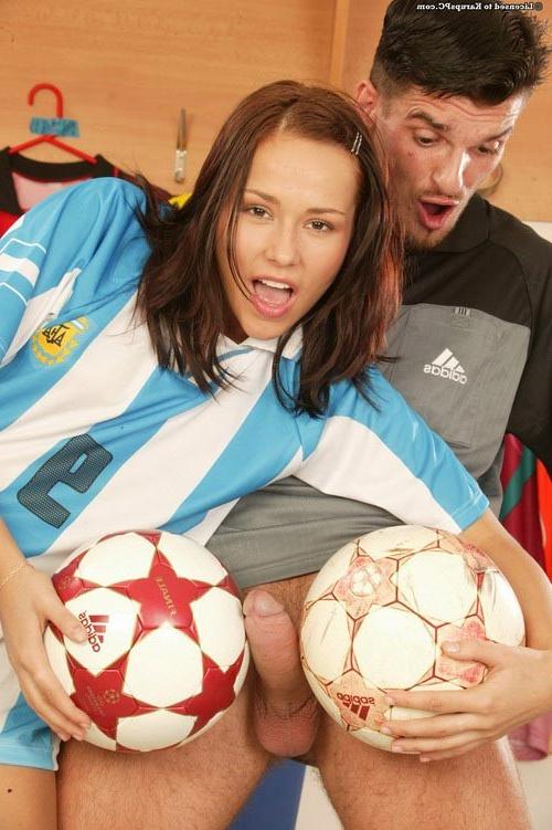 16P Young brunette soccer fun gets banged by referee