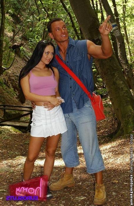 20P Gorgeous brunette babe Laura pumped in the forest