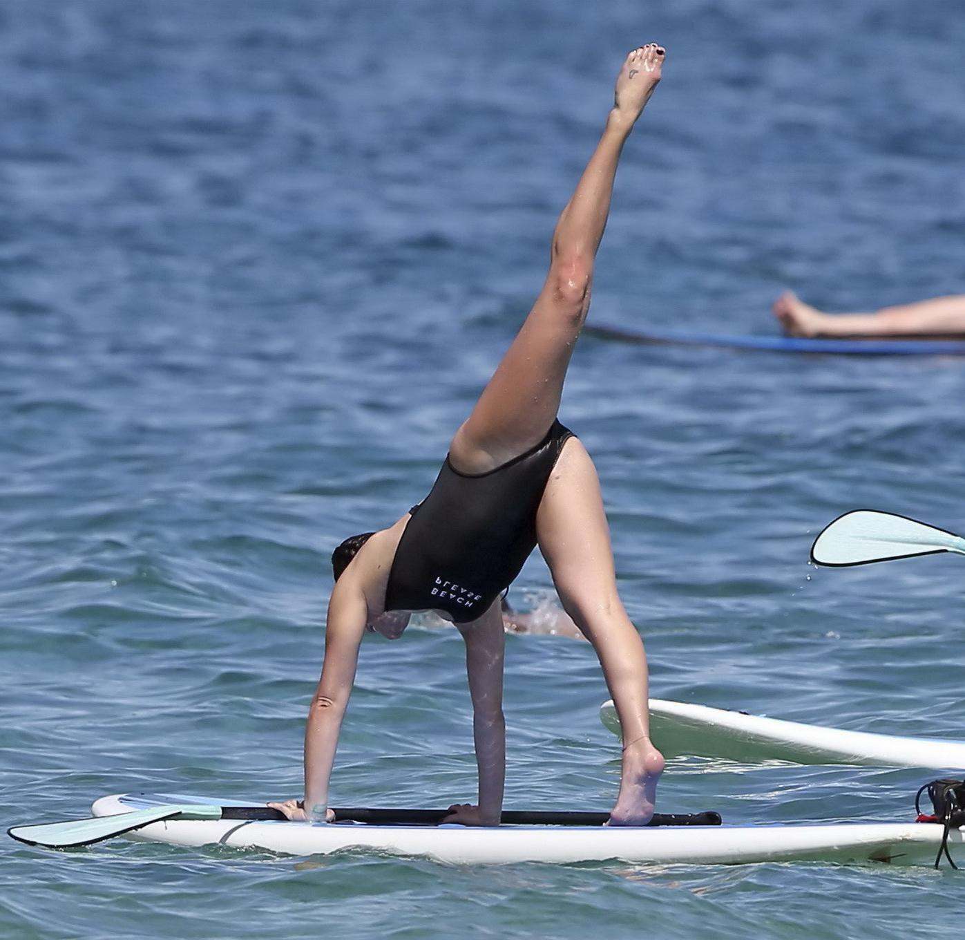 16P Lea Michele showing ass and pokies in black swimsuit