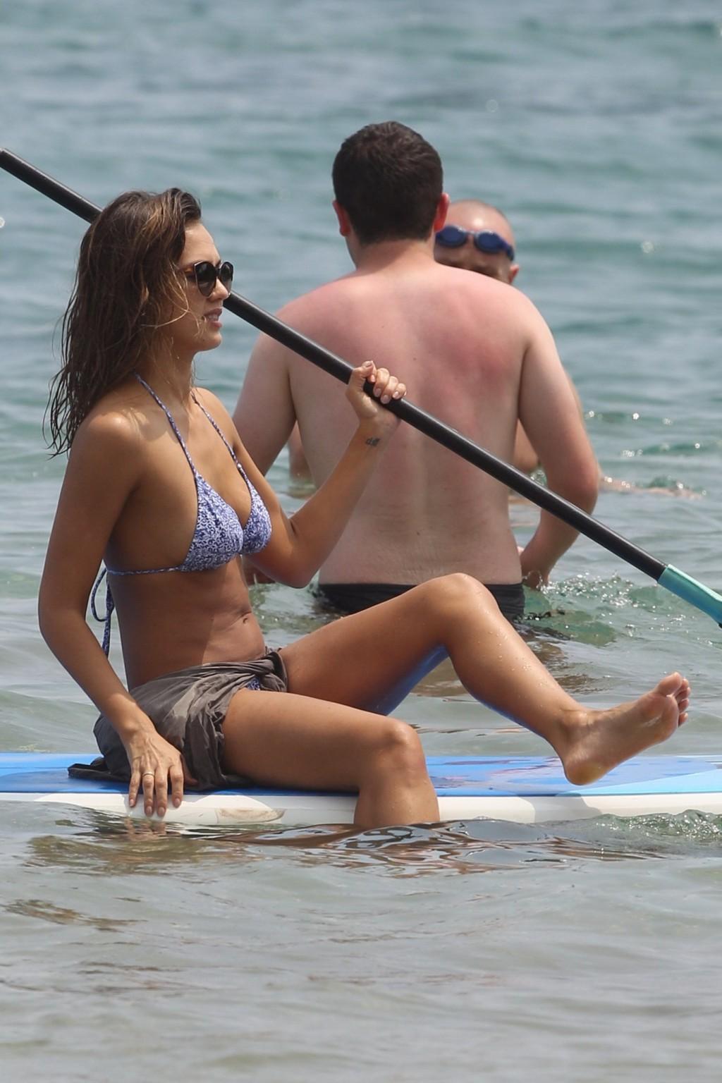 16P Jessica Alba wearing tiny blue string bikini in Hawaii