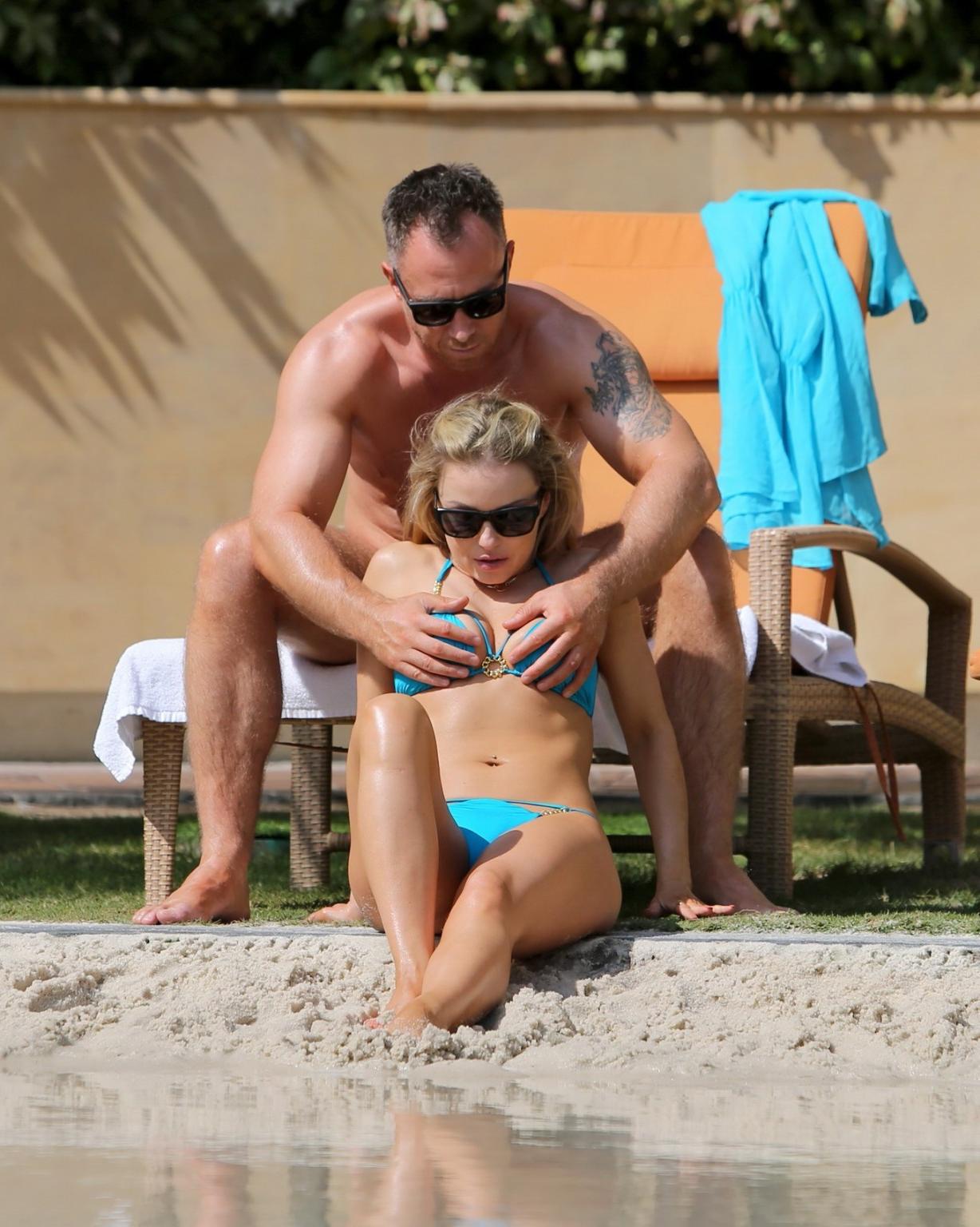 16P Ola Jordan getting groped in tiny blue bikini at the pool