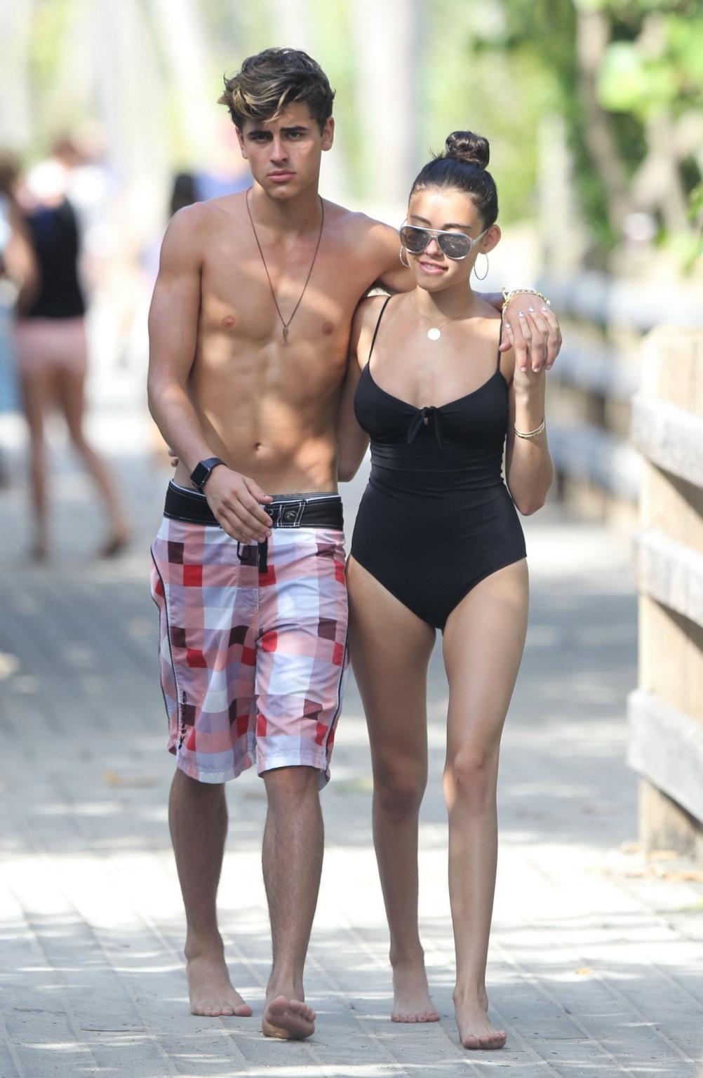 16P Madison Beer busty and booty in black swimsuit