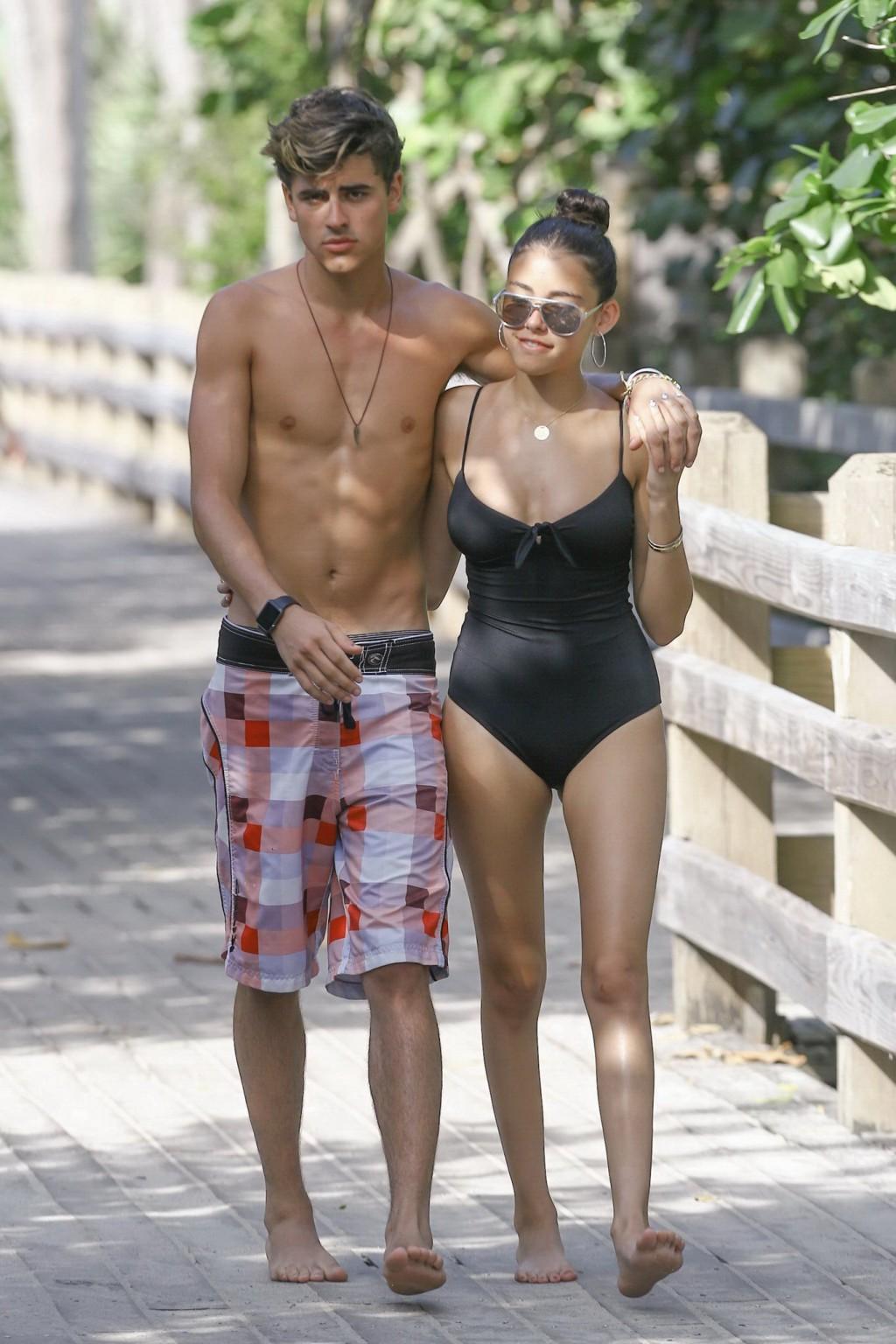 16P Madison Beer busty and booty in black swimsuit